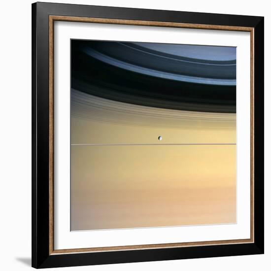 Dione And Ring Shadows on Saturn, Cassini-null-Framed Premium Photographic Print