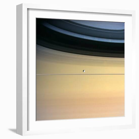 Dione And Ring Shadows on Saturn, Cassini-null-Framed Premium Photographic Print