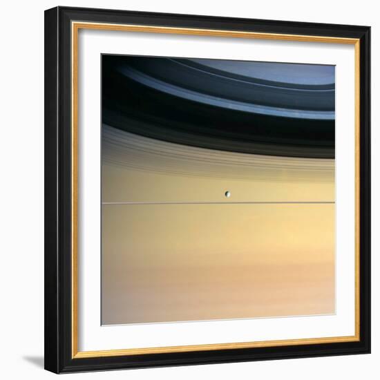 Dione And Ring Shadows on Saturn, Cassini-null-Framed Premium Photographic Print