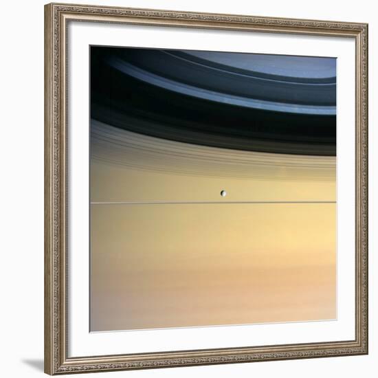 Dione And Ring Shadows on Saturn, Cassini-null-Framed Photographic Print