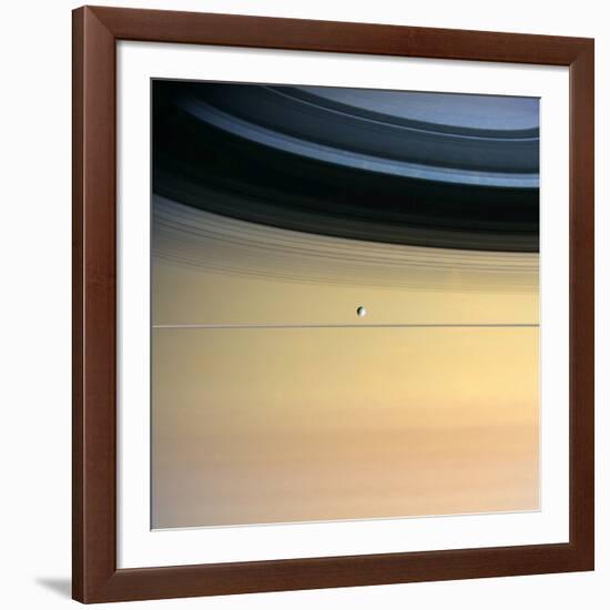 Dione And Ring Shadows on Saturn, Cassini-null-Framed Photographic Print