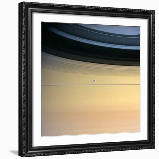 Dione And Ring Shadows on Saturn, Cassini-null-Framed Photographic Print