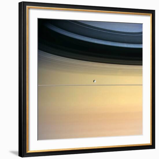 Dione And Ring Shadows on Saturn, Cassini-null-Framed Photographic Print