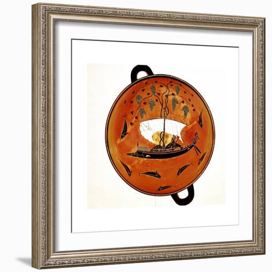 Dionysius in a Sailing Boat Surrounded by Dolphins, Ancient Greek Dish (Krate), 530 Bc-null-Framed Giclee Print