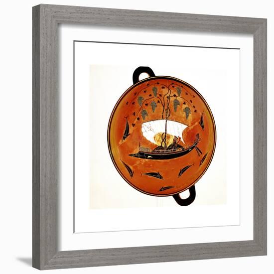 Dionysius in a Sailing Boat Surrounded by Dolphins, Ancient Greek Dish (Krate), 530 Bc-null-Framed Giclee Print