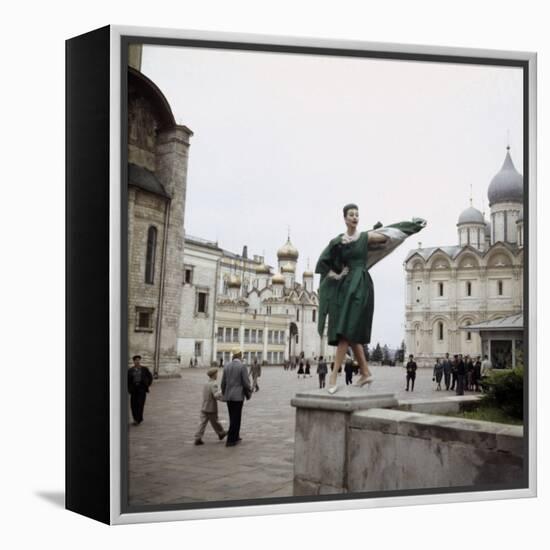 Dior Model in Soviet Union for Officially Sanctioned Fashion Show Posing in Public-null-Framed Premier Image Canvas