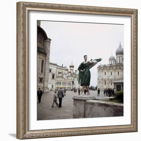 Dior Model in Soviet Union for Officially Sanctioned Fashion Show Posing in Public-null-Framed Photographic Print