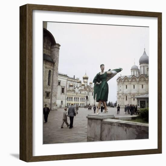 Dior Model in Soviet Union for Officially Sanctioned Fashion Show Posing in Public-null-Framed Photographic Print