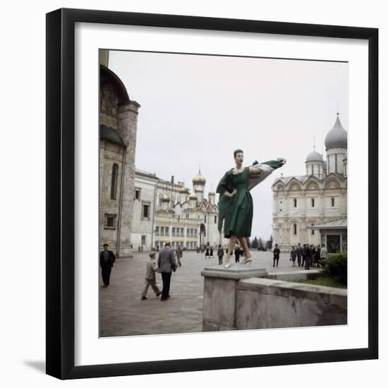 Dior Model in Soviet Union for Officially Sanctioned Fashion Show Posing in Public-null-Framed Photographic Print