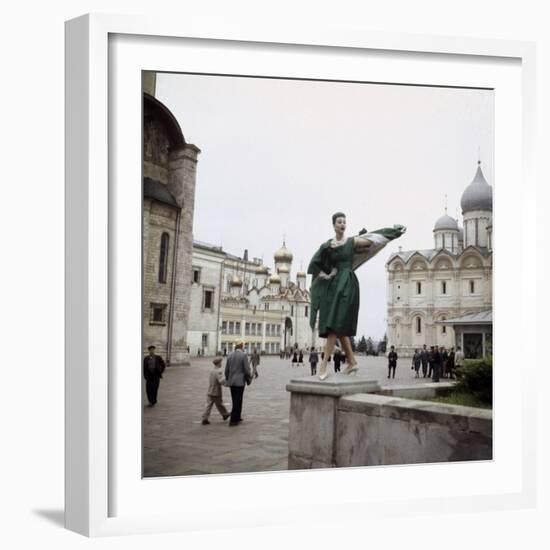 Dior Model in Soviet Union for Officially Sanctioned Fashion Show Posing in Public-null-Framed Photographic Print