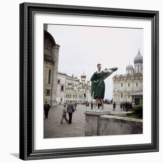 Dior Model in Soviet Union for Officially Sanctioned Fashion Show Posing in Public-null-Framed Photographic Print