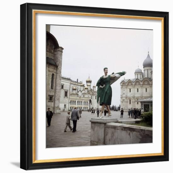 Dior Model in Soviet Union for Officially Sanctioned Fashion Show Posing in Public-null-Framed Photographic Print