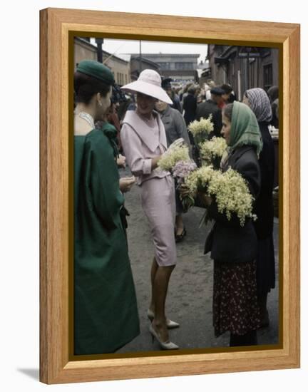 Dior Models in Soviet Union for Officially Sanctioned Fashion Show Visiting Flower Market-null-Framed Premier Image Canvas