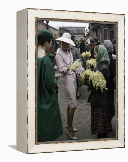 Dior Models in Soviet Union for Officially Sanctioned Fashion Show Visiting Flower Market-null-Framed Premier Image Canvas