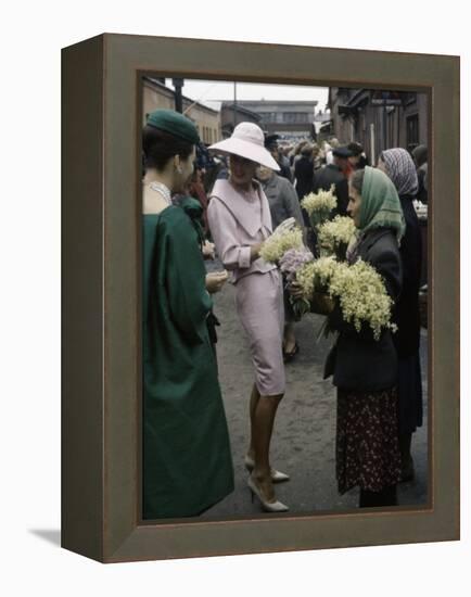 Dior Models in Soviet Union for Officially Sanctioned Fashion Show Visiting Flower Market-null-Framed Premier Image Canvas