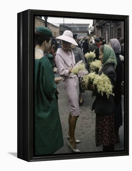 Dior Models in Soviet Union for Officially Sanctioned Fashion Show Visiting Flower Market-null-Framed Premier Image Canvas