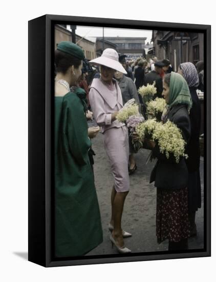 Dior Models in Soviet Union for Officially Sanctioned Fashion Show Visiting Flower Market-null-Framed Premier Image Canvas