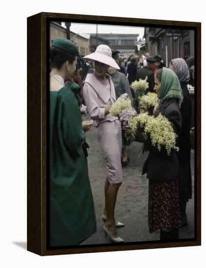 Dior Models in Soviet Union for Officially Sanctioned Fashion Show Visiting Flower Market-null-Framed Premier Image Canvas