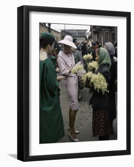 Dior Models in Soviet Union for Officially Sanctioned Fashion Show Visiting Flower Market-null-Framed Photographic Print