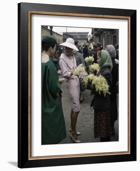 Dior Models in Soviet Union for Officially Sanctioned Fashion Show Visiting Flower Market-null-Framed Photographic Print