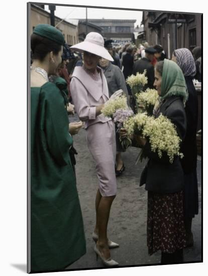 Dior Models in Soviet Union for Officially Sanctioned Fashion Show Visiting Flower Market-null-Mounted Photographic Print