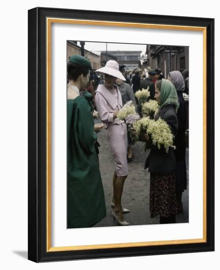 Dior Models in Soviet Union for Officially Sanctioned Fashion Show Visiting Flower Market-null-Framed Photographic Print