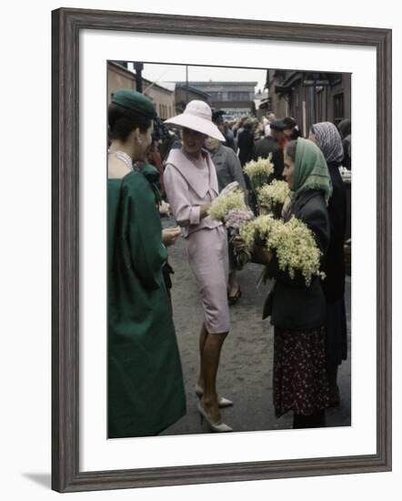 Dior Models in Soviet Union for Officially Sanctioned Fashion Show Visiting Flower Market-null-Framed Photographic Print