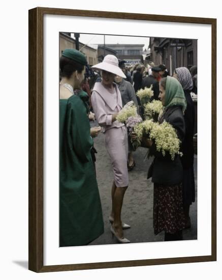 Dior Models in Soviet Union for Officially Sanctioned Fashion Show Visiting Flower Market-null-Framed Photographic Print
