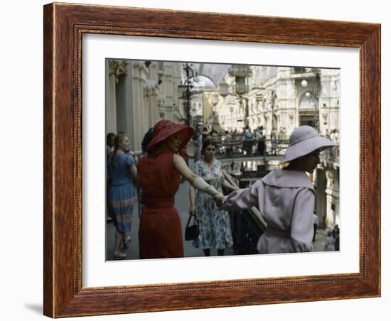 Dior Models in Soviet Union for Officially Sanctioned Fashion Show Visiting Gum Deptartment Store-null-Framed Photographic Print