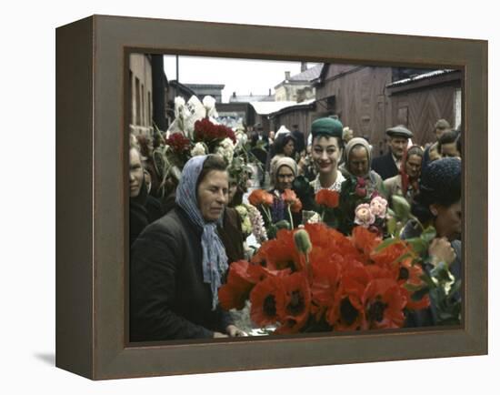 Dior Models in Soviet Union for Officially Sanctioned Fashion Show Visiting Open Air Flower Market-null-Framed Premier Image Canvas