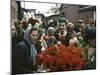 Dior Models in Soviet Union for Officially Sanctioned Fashion Show Visiting Open Air Flower Market-null-Mounted Photographic Print