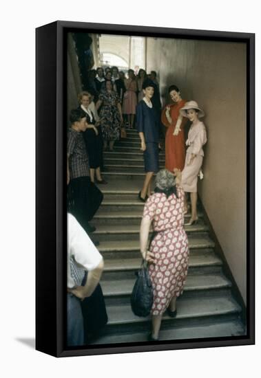 Dior Models in Stairwell for an Officially-Sanctioned Fashion Show, Moscow, Russia, 1959-Howard Sochurek-Framed Premier Image Canvas