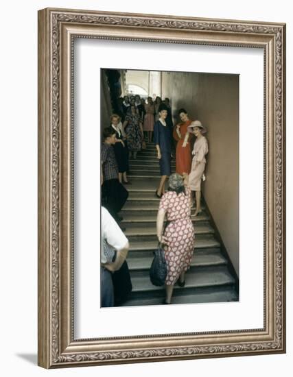 Dior Models in Stairwell for an Officially-Sanctioned Fashion Show, Moscow, Russia, 1959-Howard Sochurek-Framed Photographic Print