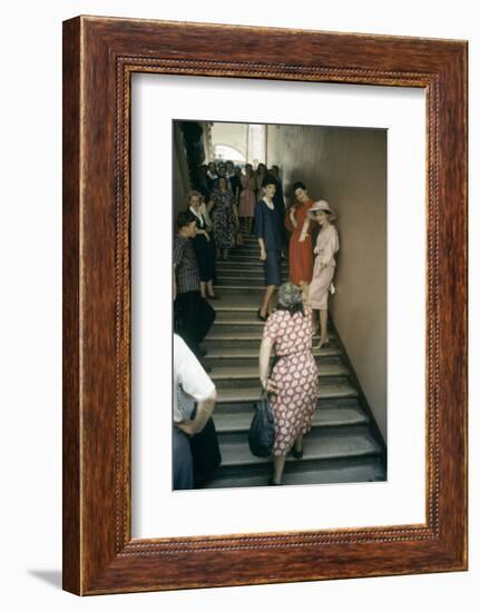 Dior Models in Stairwell for an Officially-Sanctioned Fashion Show, Moscow, Russia, 1959-Howard Sochurek-Framed Photographic Print