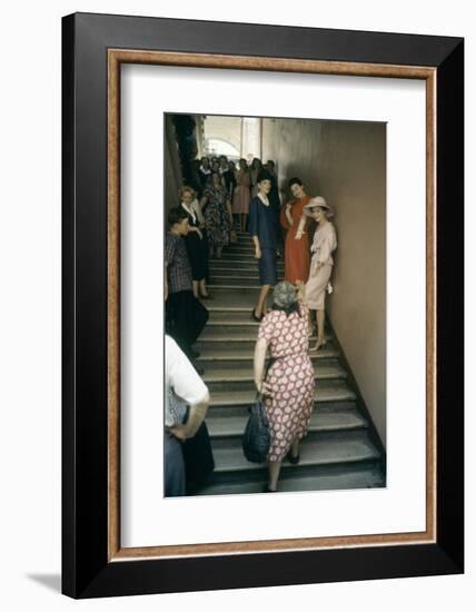 Dior Models in Stairwell for an Officially-Sanctioned Fashion Show, Moscow, Russia, 1959-Howard Sochurek-Framed Photographic Print