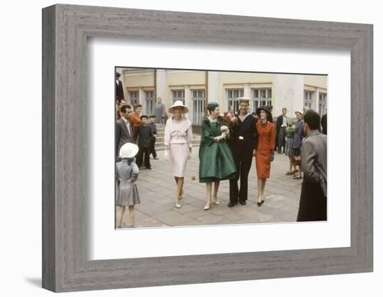 Dior Models Posing with Military Man in the Soviet Union, Moscow, Russia, 1959-Howard Sochurek-Framed Photographic Print