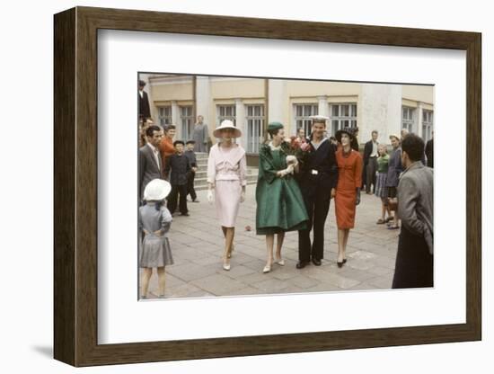 Dior Models Posing with Military Man in the Soviet Union, Moscow, Russia, 1959-Howard Sochurek-Framed Photographic Print