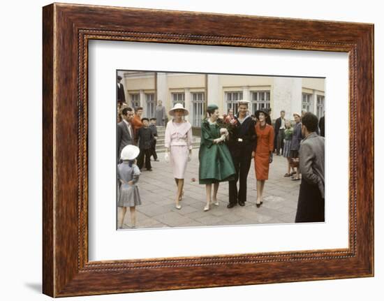 Dior Models Posing with Military Man in the Soviet Union, Moscow, Russia, 1959-Howard Sochurek-Framed Photographic Print