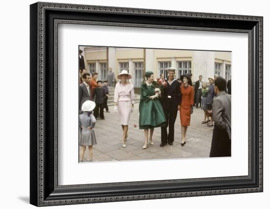 Dior Models Posing with Military Man in the Soviet Union, Moscow, Russia, 1959-Howard Sochurek-Framed Photographic Print