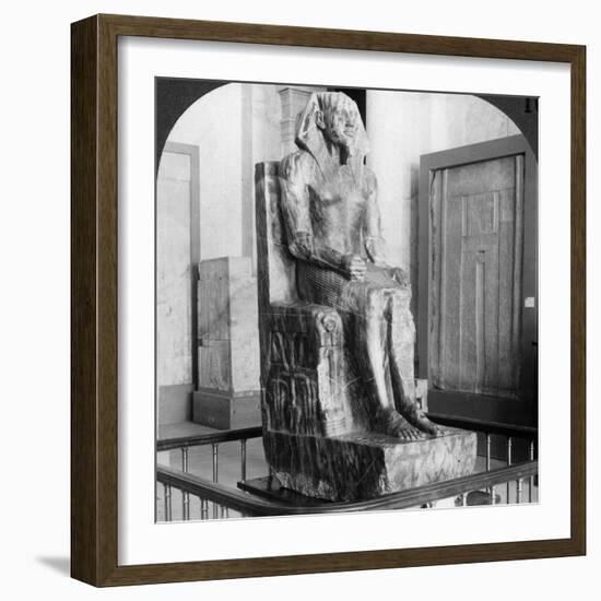 Diorite Statue of King Khafre, Builder of the Second Pyramid of Gizeh, Cairo, Egypt, 1905-Underwood & Underwood-Framed Photographic Print