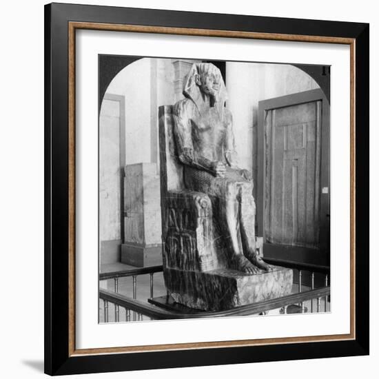 Diorite Statue of King Khafre, Builder of the Second Pyramid of Gizeh, Cairo, Egypt, 1905-Underwood & Underwood-Framed Photographic Print