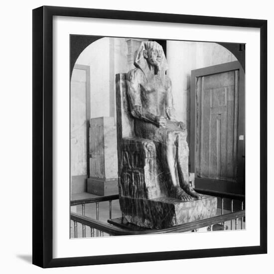 Diorite Statue of King Khafre, Builder of the Second Pyramid of Gizeh, Cairo, Egypt, 1905-Underwood & Underwood-Framed Photographic Print