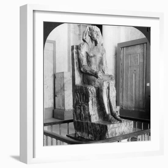 Diorite Statue of King Khafre, Builder of the Second Pyramid of Gizeh, Cairo, Egypt, 1905-Underwood & Underwood-Framed Photographic Print