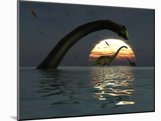 Diplodocus Dinosaurs Bathe in a Large Body of Water-Stocktrek Images-Mounted Photographic Print