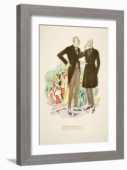 Diplomatischer Tee, Suits by Fasskessel U. Muntmann, from Styl, Pub.1922 (Pochoir Print)-German School-Framed Giclee Print