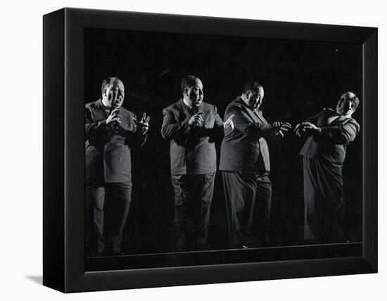 Director Alfred Hitchcock Demonstrating Various Actions During Filming of "Shadow of a Doubt"-Gjon Mili-Framed Premier Image Canvas