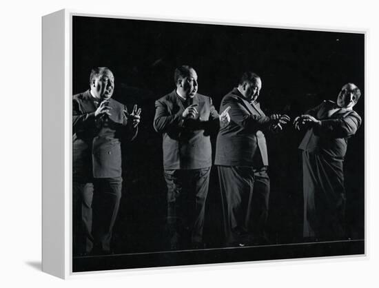 Director Alfred Hitchcock Demonstrating Various Actions During Filming of "Shadow of a Doubt"-Gjon Mili-Framed Premier Image Canvas