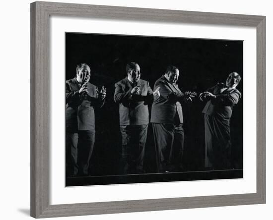 Director Alfred Hitchcock Demonstrating Various Actions During Filming of "Shadow of a Doubt"-Gjon Mili-Framed Premium Photographic Print