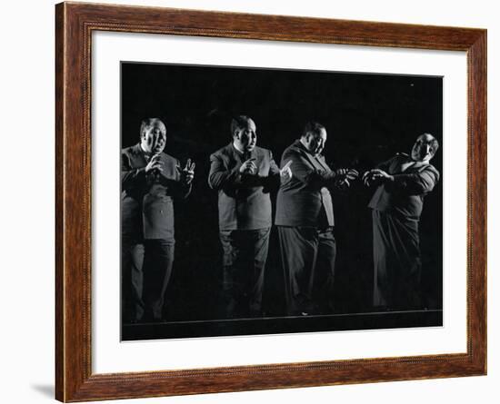 Director Alfred Hitchcock Demonstrating Various Actions During Filming of "Shadow of a Doubt"-Gjon Mili-Framed Premium Photographic Print