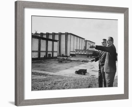 Director and Producer Dino De Laurentis with Jack Valenti-Carlo Bavagnoli-Framed Premium Photographic Print